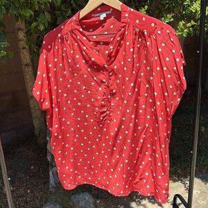 Gerard Darel 100% Silk Red and White Polka Dot Blouse